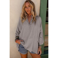 Philippine Gray Ribbed Roll-tab Sleeve Oversize Top - L thumbnail