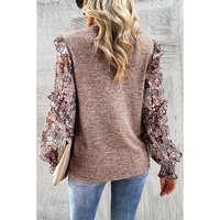 Pale Chestnut Ruffle Tiered Floral Sleeve Crew Neck Blouse - L thumbnail