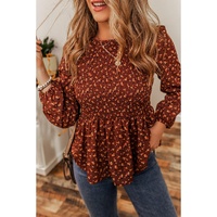 Boho Floral Smocked Bust Ruffled Peplum Blouse - S thumbnail