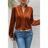Gold Flame Frilled Collar Velvet Shirt - L thumbnail