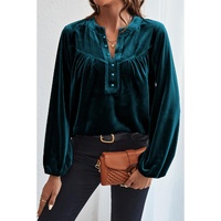 Skobeloff Lantern Sleeve Beaded Split V Neck Velvet Top - XL thumbnail