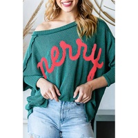 Skobeloff Merry Graphic Corded Batwing Sleeve Knit Top - L thumbnail