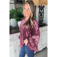 Red Dahlia Velvet Pagoda Sleeve Crew Neck Top - L thumbnail