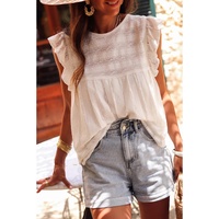 White Ruffled Lace Flowy Tank Top - M thumbnail