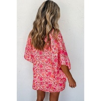 Pink Boho Floral V Neck Kimono Style Blouse - L thumbnail