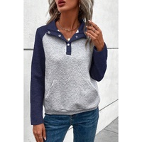 Gray Textured Contrast Splicing Raglan Sleeve Top - S thumbnail