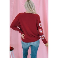 Red Sequined Heart Printed Sleeves Valentine Fashion Top - L thumbnail