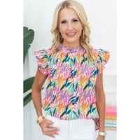 Rose Red Floral Print Ruffled Flutter Sleeve Blouse - L thumbnail
