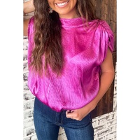 Bright Pink Ruched Sleeves Knotted Backless Blouse - L thumbnail