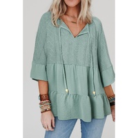 Laurel Green Tie Split Neck Textured Ruffle Patchwork Blouse - L thumbnail