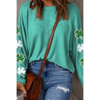 Green Sequined St Patrick Clover Patched Long Sleeve Top - L thumbnail