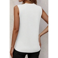 White Crew Neck Pleated Tank Top - M thumbnail