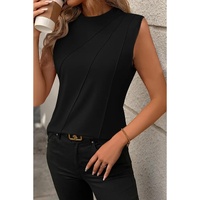 Azura Exchange Black Crew Neck Pleated Tank Top - M thumbnail