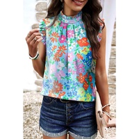 Sky Blue Frilled Collar Floral Vest - L thumbnail