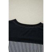 Black White Striped Patchwork 3/4 Sleeve Oversize Top - M thumbnail