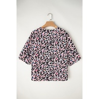 Pink Multicolor Leopard Print V Neck Oversized Blouse - L thumbnail
