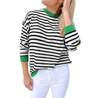 Black Striped Contrast Edge Long Sleeve Top - XL thumbnail