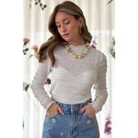 White Knit Jacquard Slim Fit Top - S thumbnail