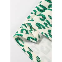 Blackish Green Leopard Print Mock Neck Puff Sleeve Top - L thumbnail