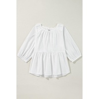 White Bow Knot Cutout Back Loose Fit 3/4 Sleeve Blouse - M thumbnail