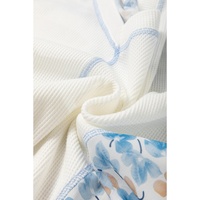 White Abstract Floral Patchwork Batwing Sleeve V Neck Blouse - M thumbnail