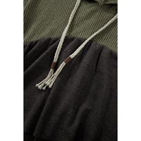 Laurel Green Mixed Textured Colorblock Patchwork Wide Sleeve Frayed High Low Hooded Top - L thumbnail