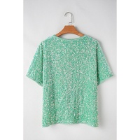 Moonlight Jade Sequin Batwing Sleeve V Neck Velvet Blouse - L thumbnail