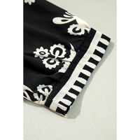 Black Vintage Geometric Printed 3/4 Sleeve V Neck Blouse - M thumbnail