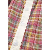 Pink Colorblock Plaid Patchwork Henley Blouse - L thumbnail
