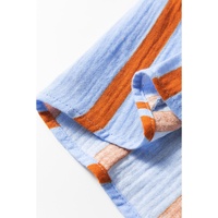 Sky Blue Stripe Crinckled Ruffled Sleeve Button up Loose Shirt - L thumbnail