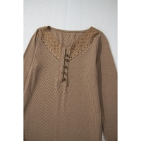 Chestnut Anglaise Broider Ribbed Long Sleeve Top - L thumbnail