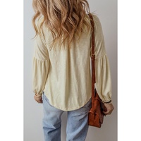 Apricot Paisley Floral Embroidered Notch V Neck Blouse - L thumbnail