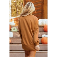 Chestnut Sequin Happy Halloween Graphic Notched Neck Long Sleeve Loose Top - 2XL thumbnail