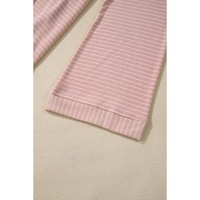 Pink Stripe Cowl Neck Side Slits Loose Fit Long Sleeve Top - L thumbnail