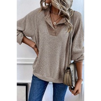 Jet Stream Color Contrast Ribbed Loose Fit Long Sleeve Top - L thumbnail