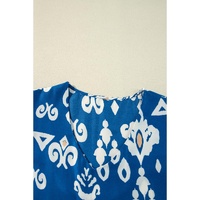 Blue Tribal Geometric Print 3/4 Sleeve Flowy Fit Blouse - L thumbnail