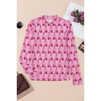 Pink Cowgirl Boots Printed Mock Neck Long Sleeve Mesh Top - L thumbnail