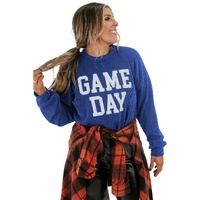 Bluing Corded GAME DAY Graphic Long Sleeve Crewneck Top - L thumbnail