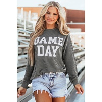 Dark Grey Corded GAME DAY Graphic Long Sleeve Crewneck Top - L thumbnail