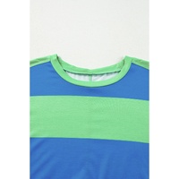 Blue Colorblock Striped Drop Shoulder Loose Top - S thumbnail