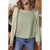Meadow Mist Green Waffle Knit Wide Bracelet Sleeve Patchwork Raglan Top - L thumbnail