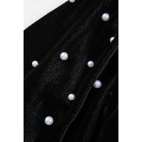 Black Pearl Beaded Half Sleeve Velvet Top - L thumbnail