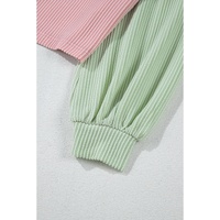 Multicolour Corded Colorblock Patchwork Drop Shoulder Long Sleeve Top - M thumbnail