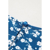 Blue Ditsy Floral Print Lantern Sleeve Blouse - S thumbnail