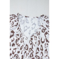 Khaki Leopard Print Ruched V Neck 3/4 Sleeve Blouse - S thumbnail