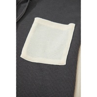 Dark Grey Waffle Colorblock Buttons Placket Drop Shoulder Drawstring Hoodie - M thumbnail