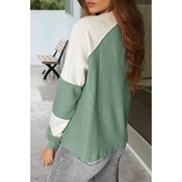 Mint Green Ribbed Colorblock Patchwork Raglan Long Sleeve Top - L thumbnail