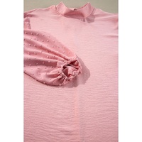 Gossamer Pink Swiss Dot Balloon Sleeve Loose Blouse - L thumbnail