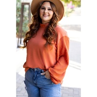 Russet Orange Swiss Dot Balloon Sleeve Loose Blouse - L thumbnail