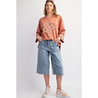 Grapefruit Orange Flower Patch Graphic Exposed Seam Wide Sleeve Top - 2XL thumbnail